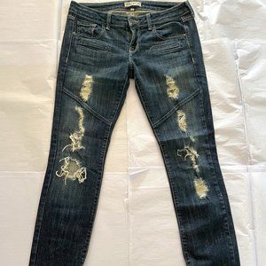 Wildfox Dark Ripped Biker Jeans with Ankle Zippers Size 28